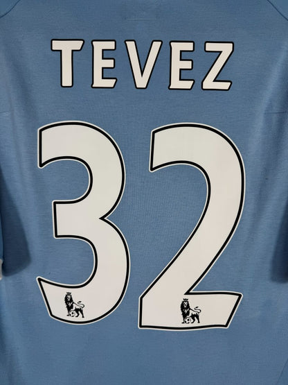 Détail flocage Tevez 32 blanc police Premier League, maillot Manchester City domicile 2010-2011