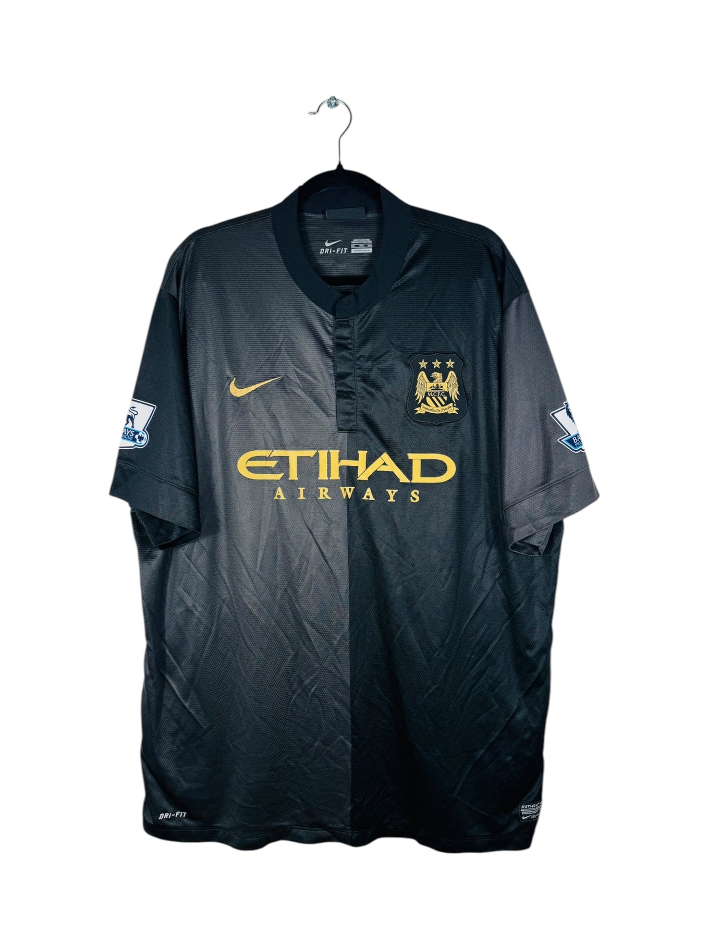 Maillot Manchester City 2013-2014 Extérieur Nike - Vue avant, taille 3XL, couleur noir doré.