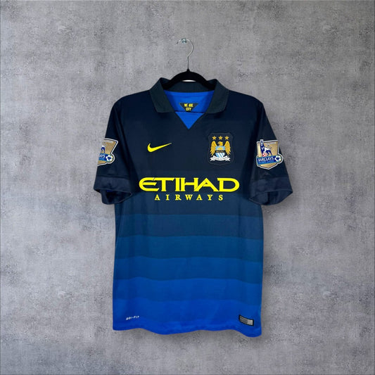 Maillot authentique Manchester City 2014-2015 Extérieur Nike bleu nuit vue de face
