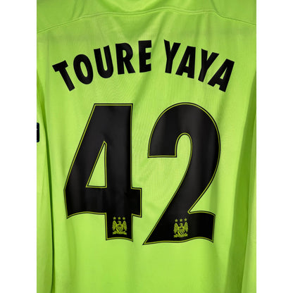 Détail flocage Toure Yaya N°42 sur maillot Manchester City third volt manches longues 2015-2016