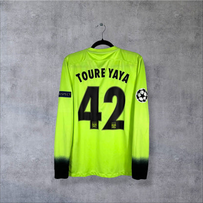 Dos du maillot Manchester City 2015-2016 third volt manches longues avec flocage Yaya Touré N°42 et patch Champions League authentique
