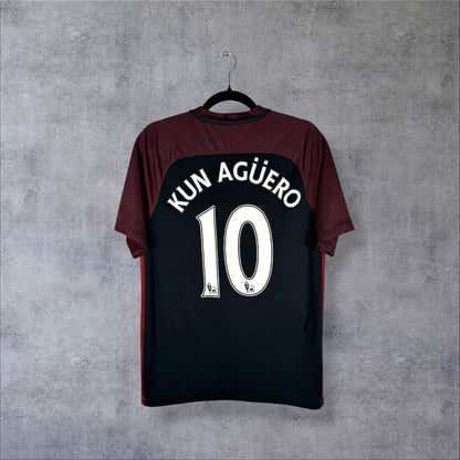 Maillot Manchester City 2016-2017 extérieur bleu nuit et bordeaux, dos floqué Kun Agüero 10