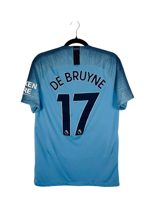 Maillot Manchester City 2018-2019 Domicile Nike - Vue arrière flocage De Bruyne N°17, taille S, couleur bleu ciel.