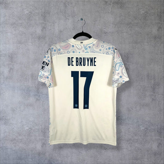 Dos du maillot Manchester City third 2020-2021 Puma à motif paisley, flocage De Bruyne 17 bleu marine