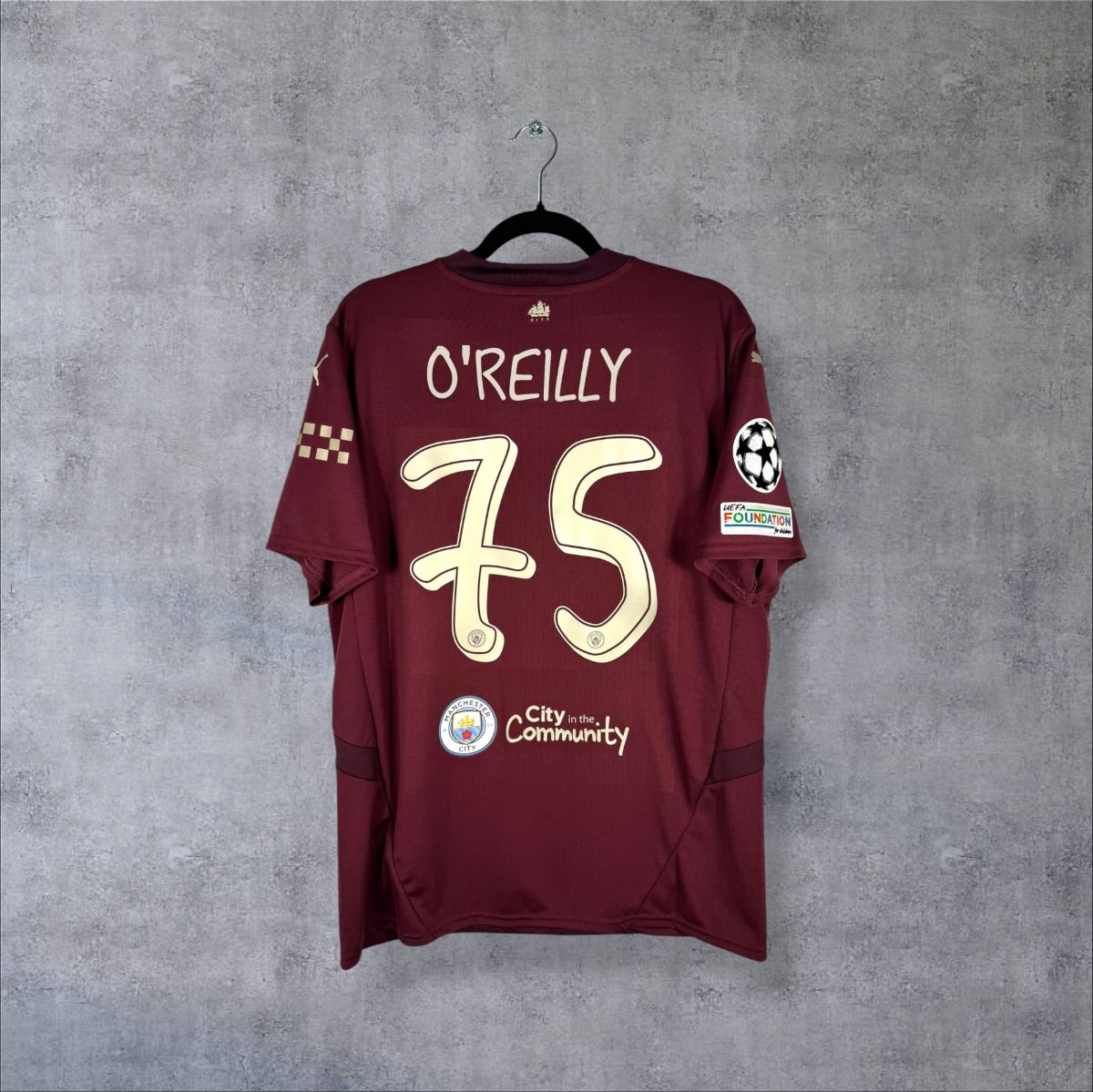 Maillot Manchester City 2024-2025 third bordeaux, dos floqué O'Reilly 75