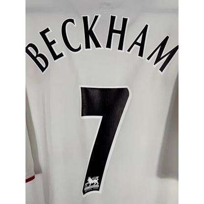 Détail de la typographie du flocage sur le numéro 7 de David Beckham