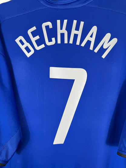 Détail flocage Beckham sur maillot Manchester United 2002-2003 third bleu authentique