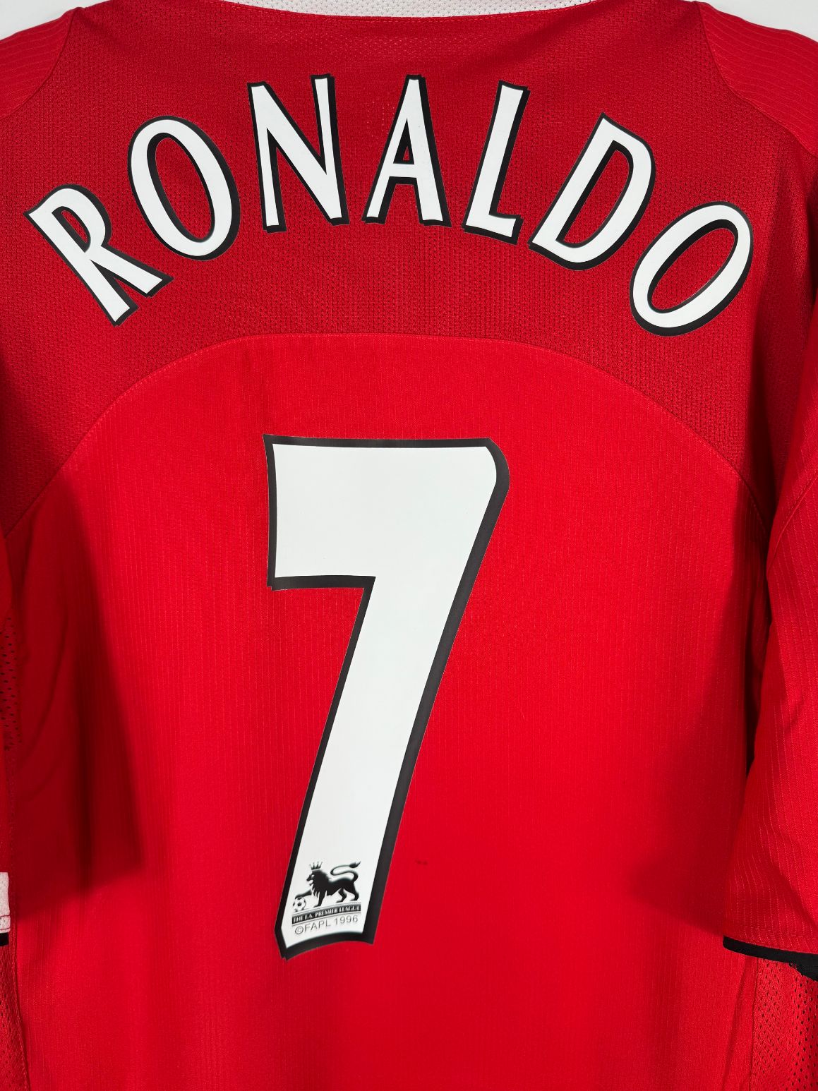 Détail de la typographie du flocage sur le numéro 7 de Cristiano Ronaldo