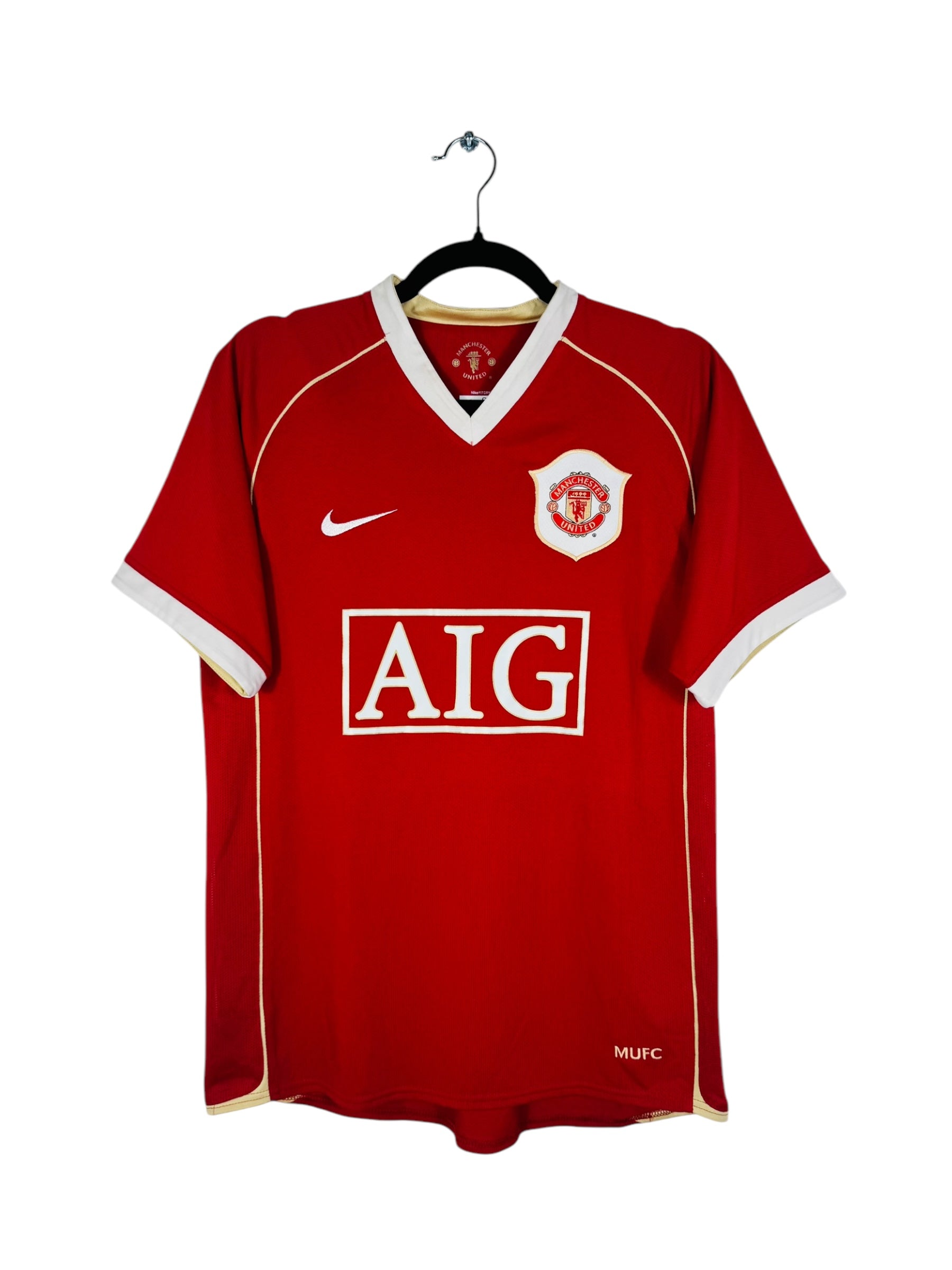 Maillot Manchester United 2006-2007 Domicile Nike - Vue avant, taille S, couleur rouge avec flocage Ronaldo N°7.