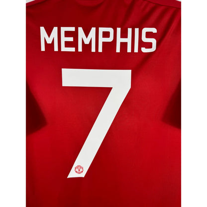 Détail de la typographie du flocage sur le numéro 7 de Memphis Depay