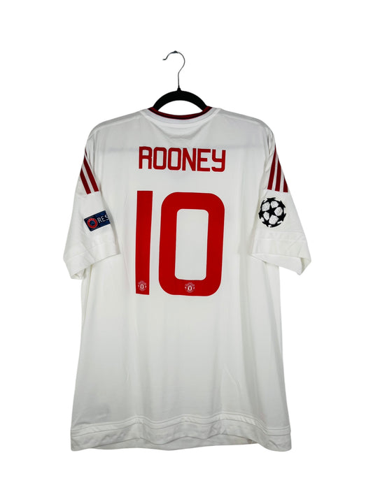 Maillot Manchester United 2015-2016 Extérieur Adidas - Vue arrière flocage Rooney N°10, taille XL, couleur blanc.