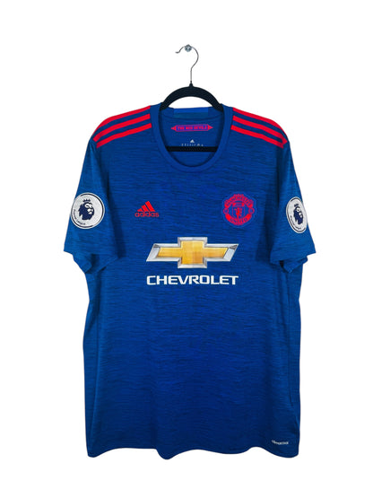 Maillot Manchester United 2016-2017 Extérieur Adidas - Vue avant, taille XL, couleur bleu.