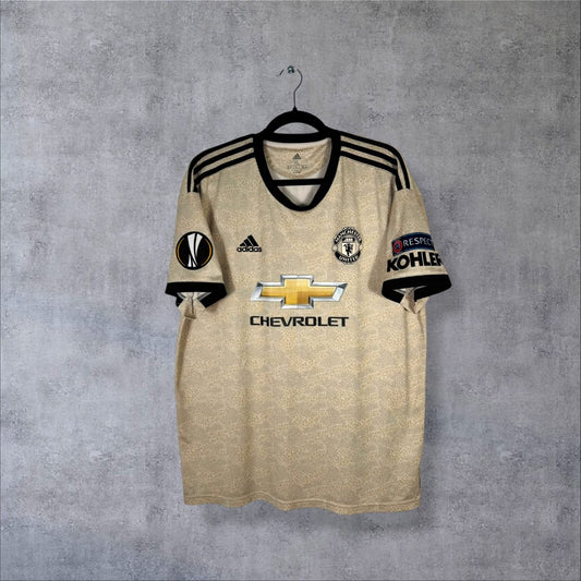 Face du maillot Manchester United 2019-2020 extérieur adidas avec sponsor Chevrolet, Kohler et patch Europa League
