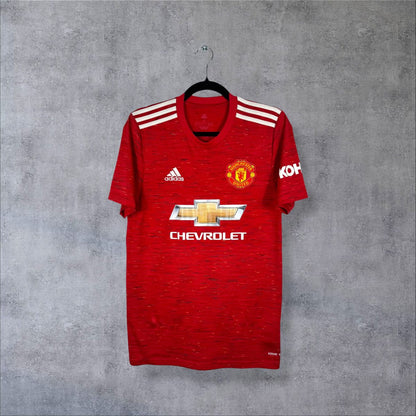 Maillot Manchester United 2020-2021 domicile de face, rouge chiné, adidas et Chevrolet