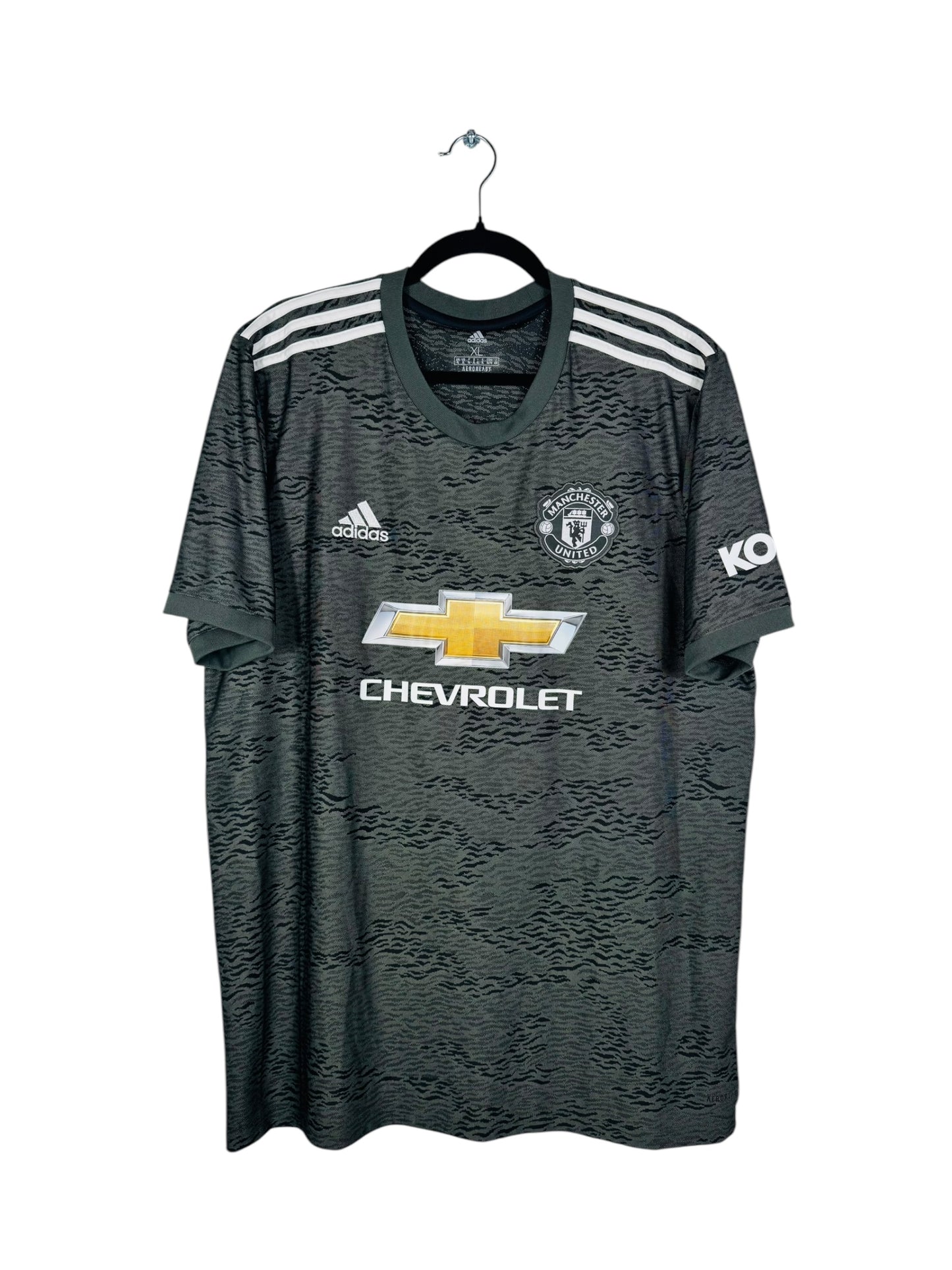 Maillot Manchester United 2020-2021 Extérieur Adidas - Vue avant, taille XL, couleur gris.