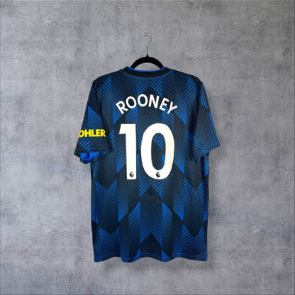 Maillot Manchester United 2021-2022 third bleu, dos floqué Rooney 10, sponsor Kohler