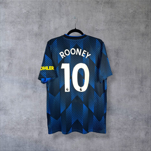Maillot Manchester United 2021-2022 third bleu, dos floqué Rooney 10, sponsor Kohler