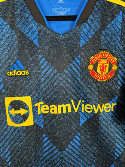 Écusson Manchester United et sponsor TeamViewer jaune, maillot third 2021-2022