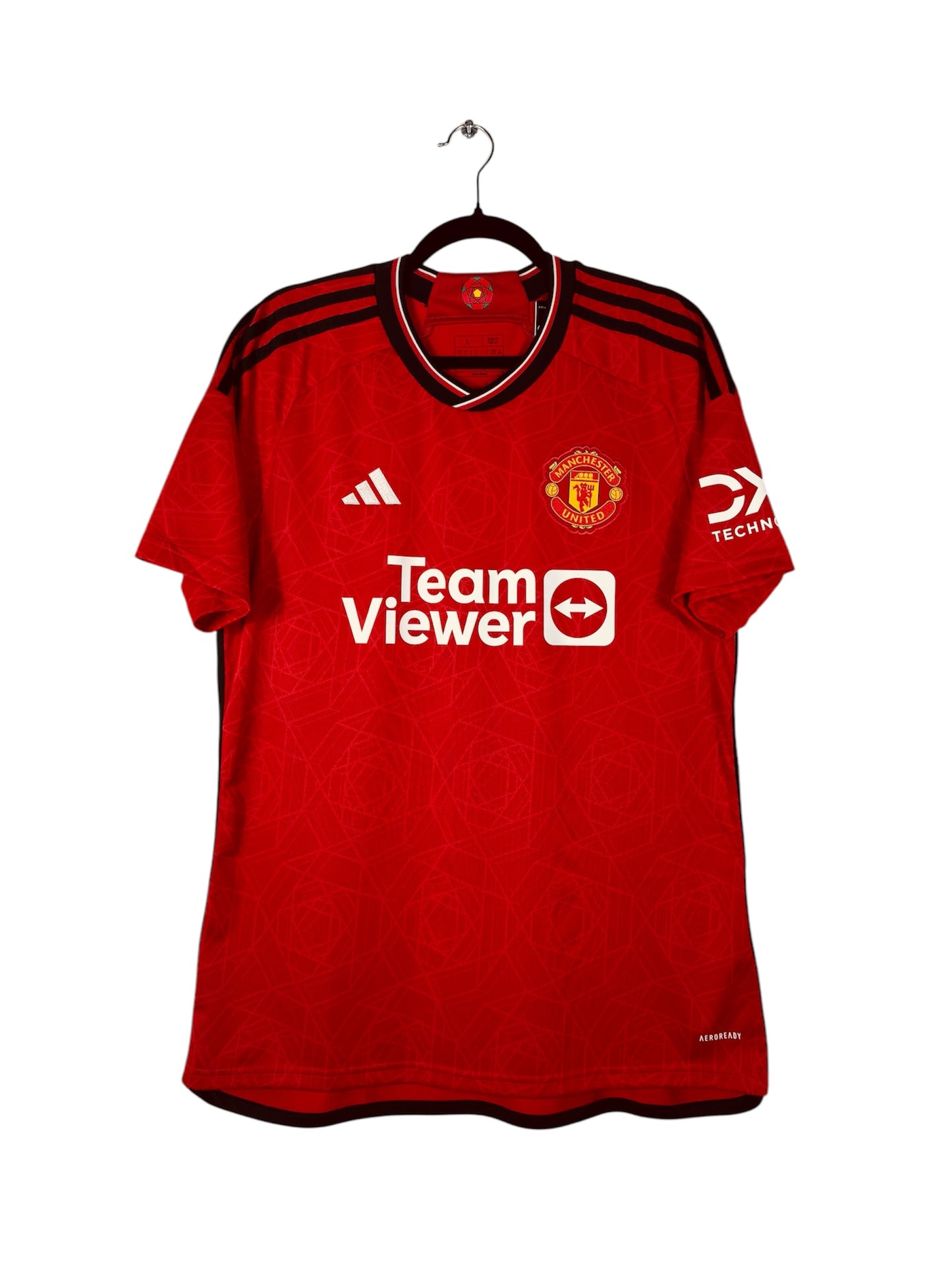 Maillot Manchester United 2023-2024 Domicile Adidas - Vue avant, taille L, couleur rouge, flocage Bruno Fernandes N°8.