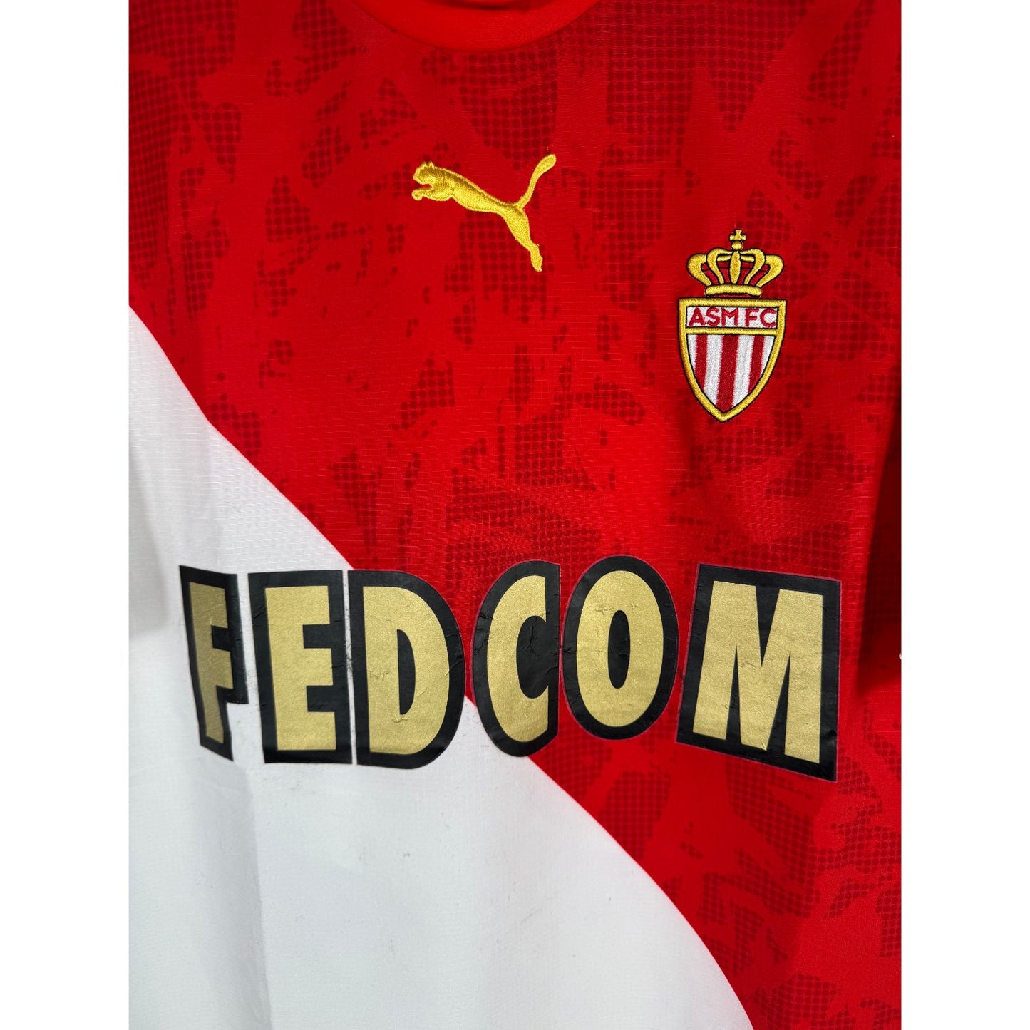 Détail de l'écusson de l'AS Monaco et du logo Puma