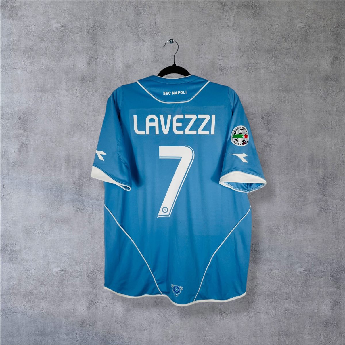 Dos du maillot Napoli 2007-2008 domicile Diadora avec flocage Lavezzi N°7 et mention SSC Napoli