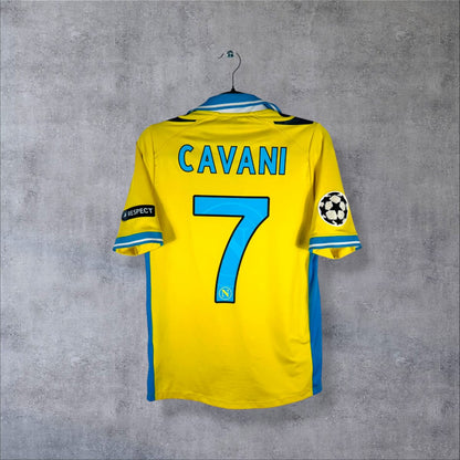 Dos du maillot Napoli 2011-2012 third jaune Macron avec flocage Cavani numéro 7 bleu ciel