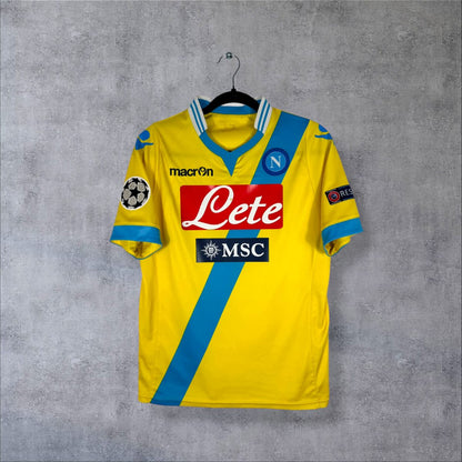 Maillot Napoli 2013-2014 third jaune Macron vue face sponsors Lete et MSC