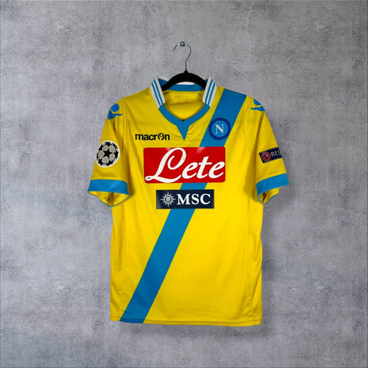 Maillot Napoli 2013-2014 third jaune Macron vue face sponsors Lete et MSC
