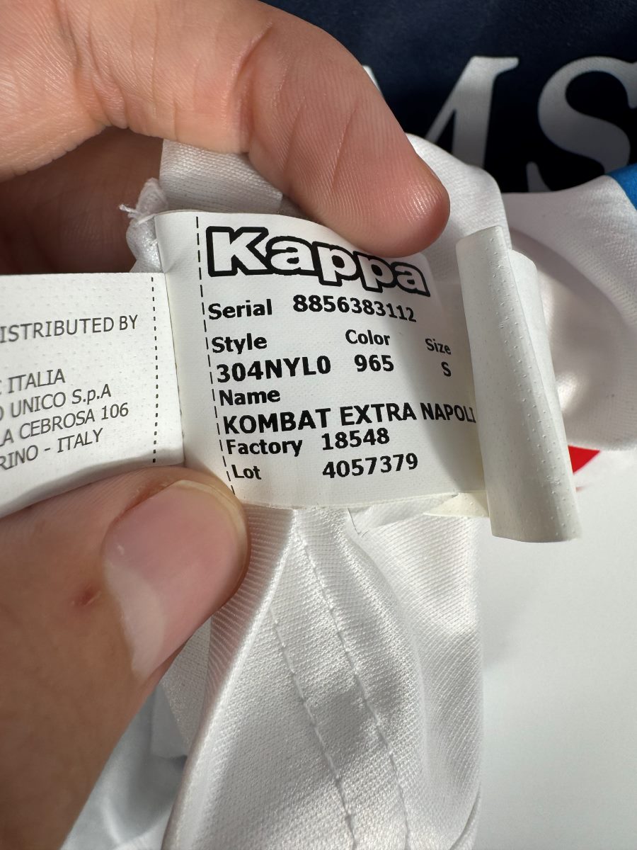 Étiquette Kappa du maillot Napoli 2019-2020 third, style 304NYL0 Kombat Extra Napoli taille S