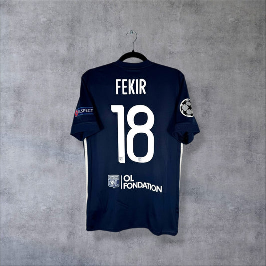 Maillot OL 2017-2018 extérieur bleu marine dos flocage Fekir N°18 patch UEFA