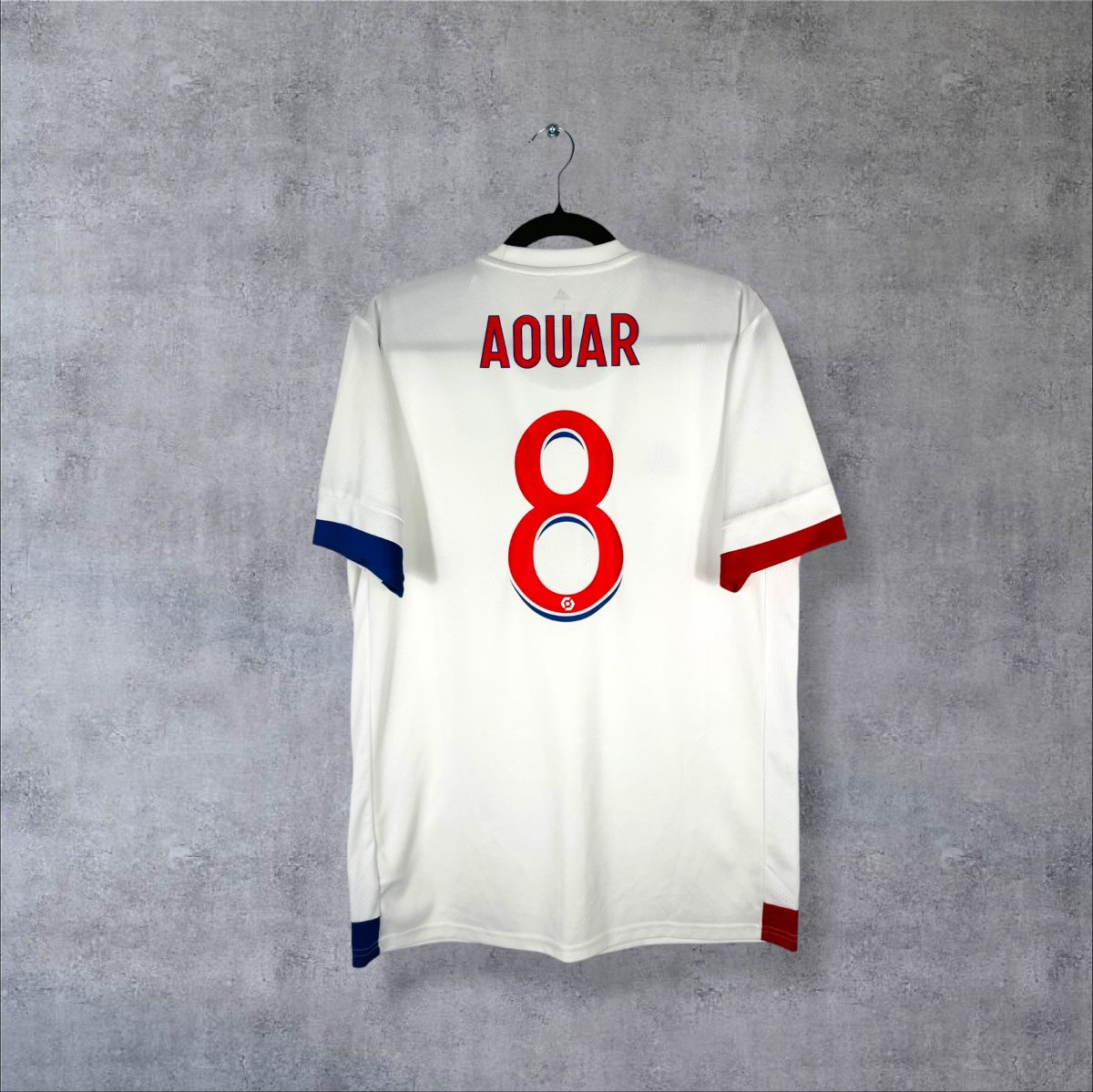 Maillot OL 2020-2021 domicile blanc vue dos flocage Aouar N°8