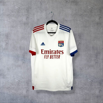 Maillot OL 2020-2021 domicile blanc vue face sponsor Emirates Fly Better