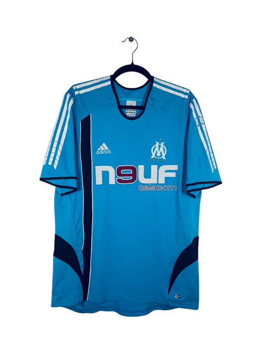 Maillot OM 2005-2006 Extérieur Adidas - Vue avant, taille L, couleur bleu.