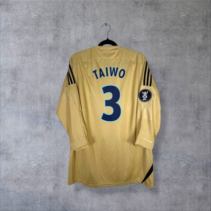Dos du maillot OM 2008-2009 third doré manches longues avec flocage Taiwo N°3 et patch Coupe UEFA