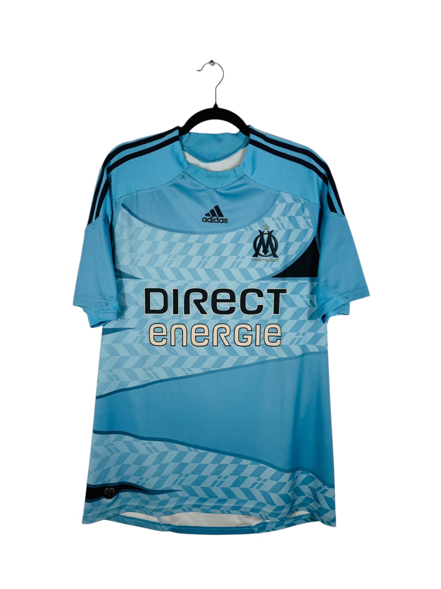 Maillot OM 2009-2010 Domicile Adidas - Vue avant, taille L, couleur bleu.