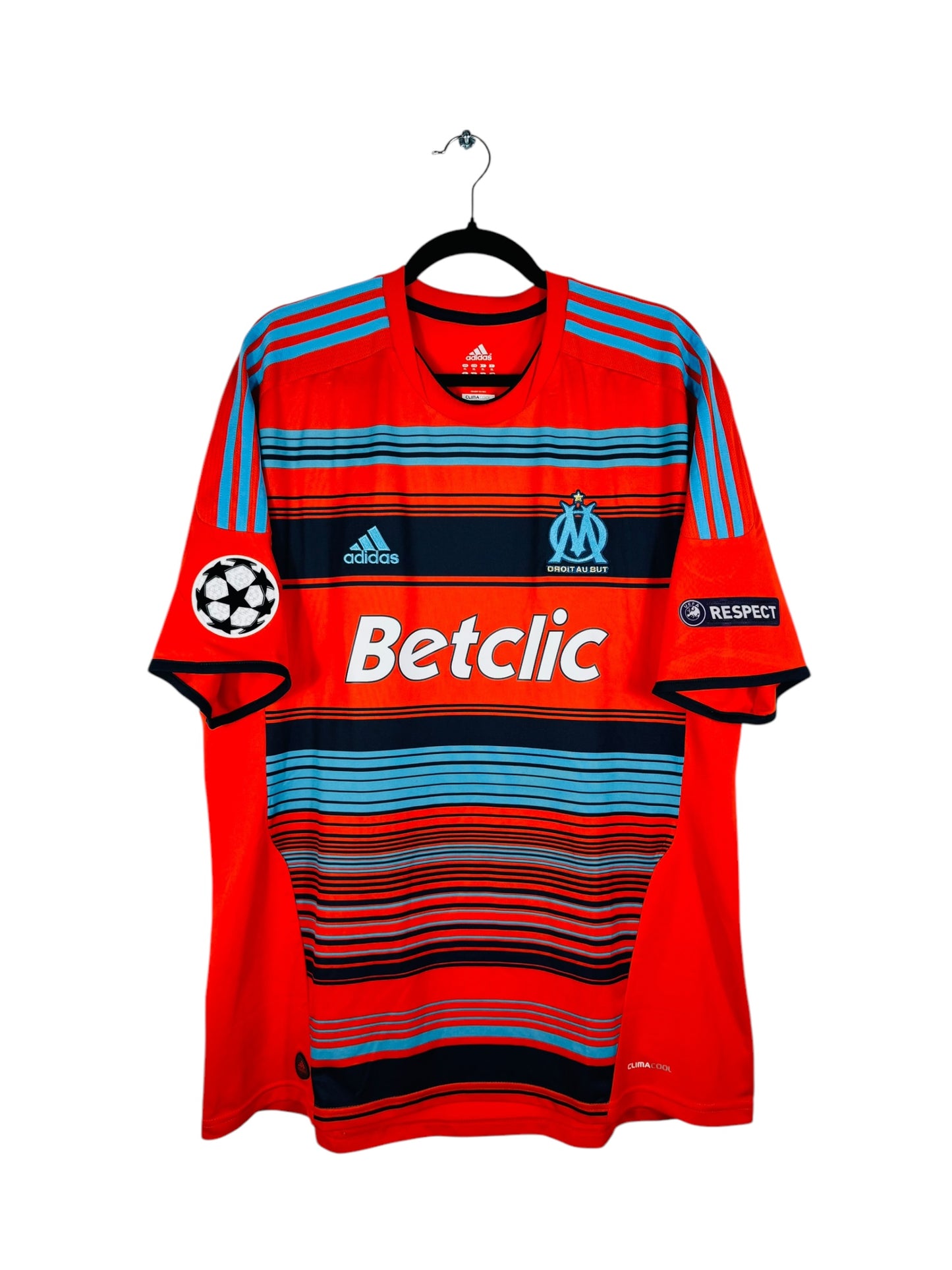 Maillot OM 2011-2012 Third Adidas - Vue avant flocage Lucho N°8, taille XL, couleur orange.