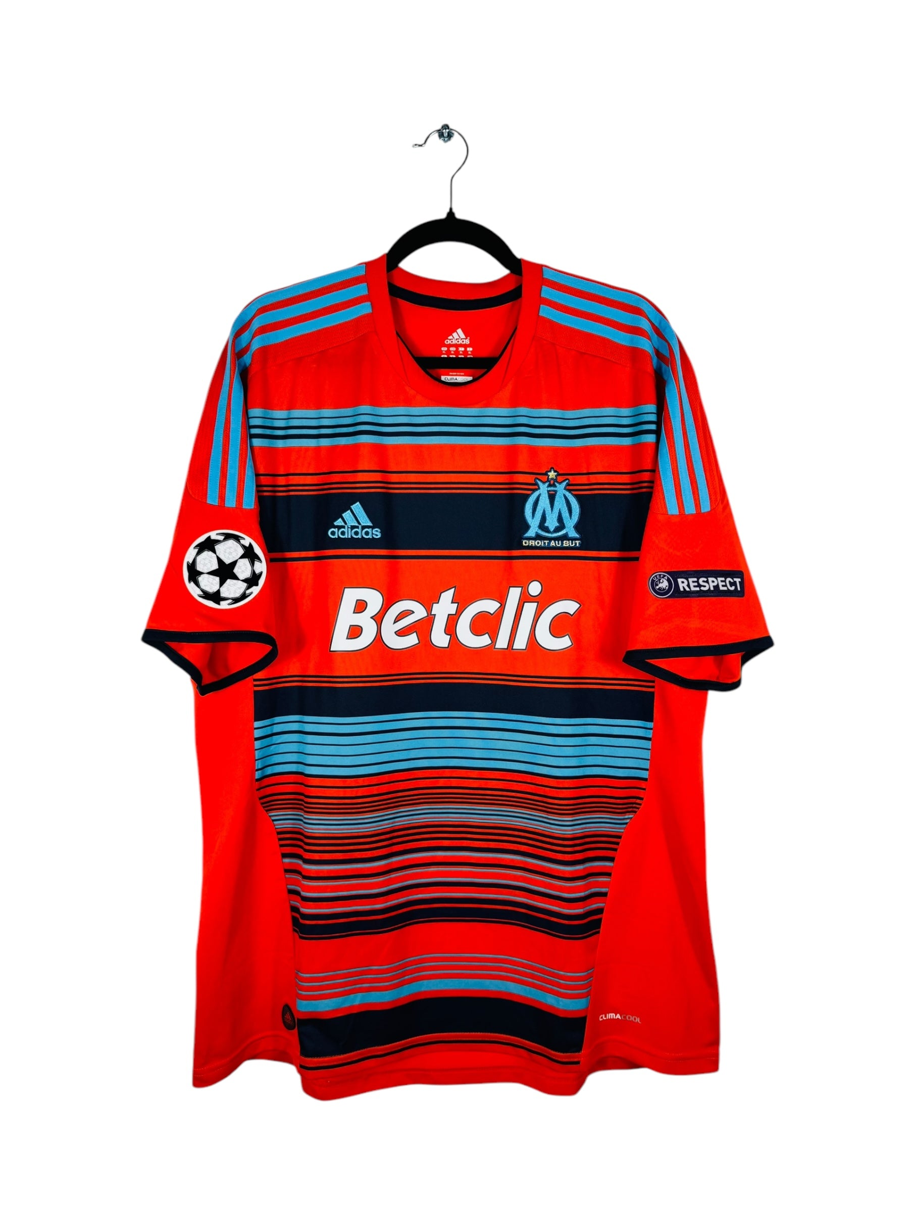 Maillot OM 2011-2012 Third Adidas - Vue avant flocage Lucho N°8, taille XL, couleur orange.