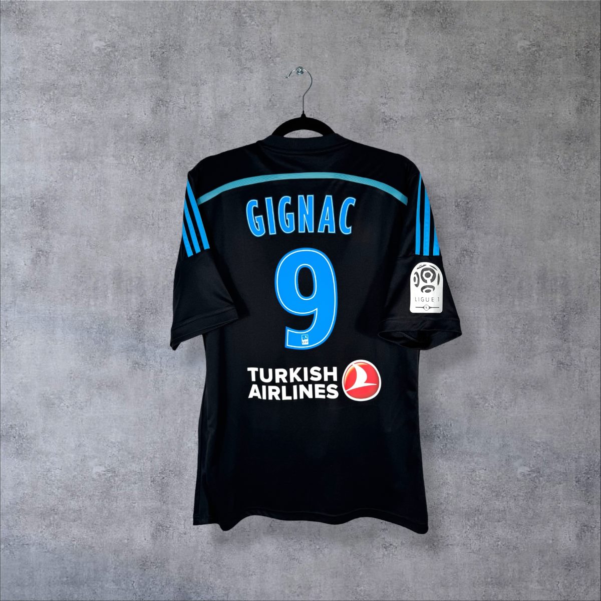 Maillot OM 2014-2015 third noir, dos floqué Gignac 9, sponsor Turkish Airlines
