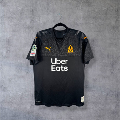 Maillot OM third 2019-2020 Puma de face, sponsor Uber Eats et patch Ligue 1