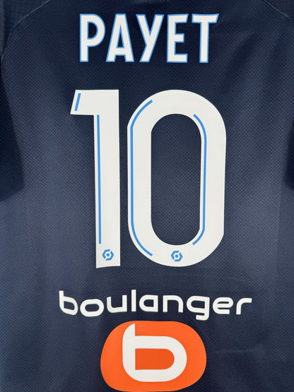 Détail du flocage officiel Ligue 1 Payet numéro 10 sur le maillot OM 2022-2023