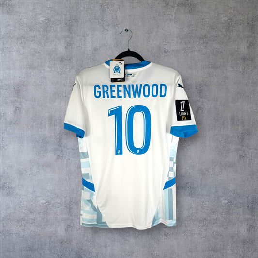 Dos du maillot OM domicile neuf avec flocage GREENWOOD 10 et patch Ligue 1.