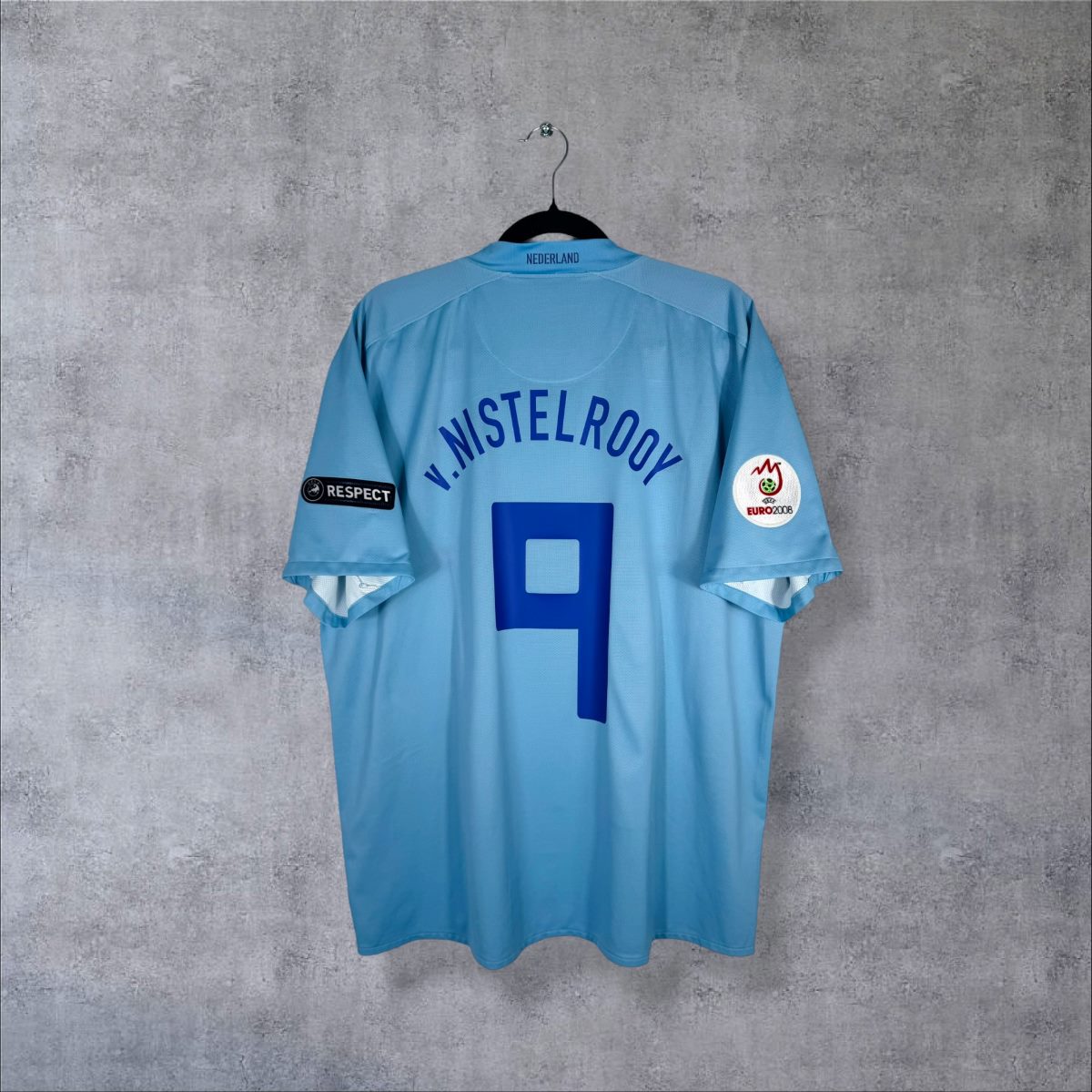 Dos du maillot Pays-Bas 2008-2009 extérieur avec flocage v.Nistelrooy N°9 et patch EURO 2008