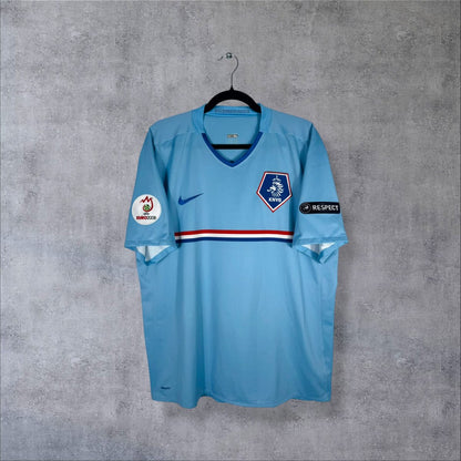 Face du maillot Pays-Bas 2008-2009 extérieur Nike bleu ciel avec écusson KNVB et patch EURO 2008