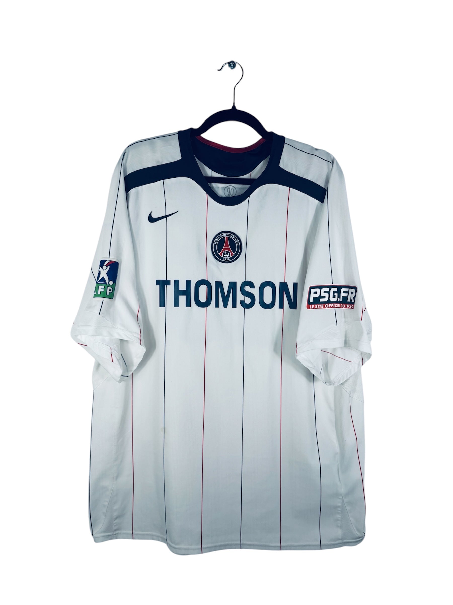 Maillot PSG 2005-2006 Extérieur Nike - Vue avant, taille XXL, couleur blanc.