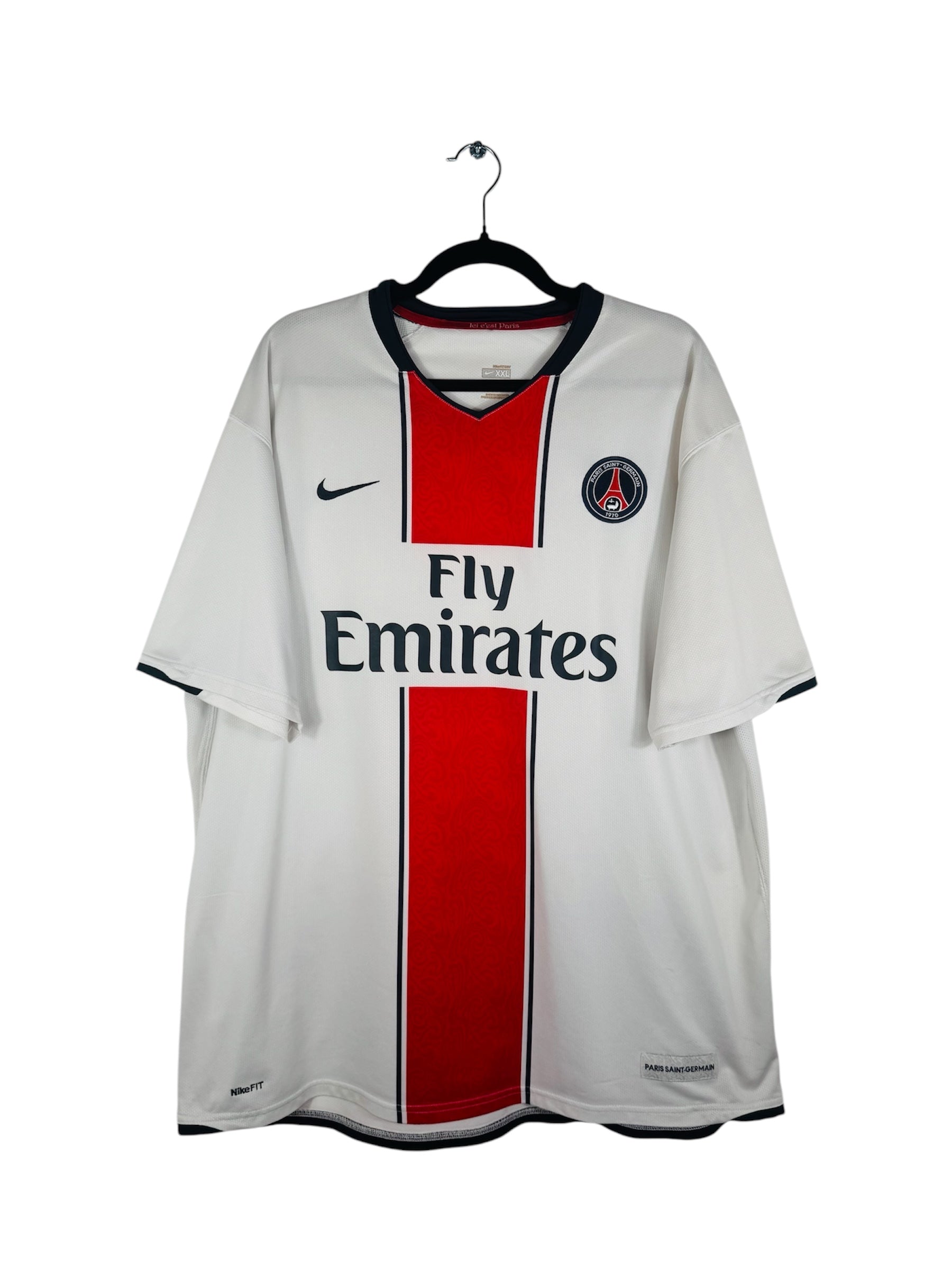 Maillot PSG 2007-2008 Extérieur Nike - Vue avant, taille XXL, couleur blanc.