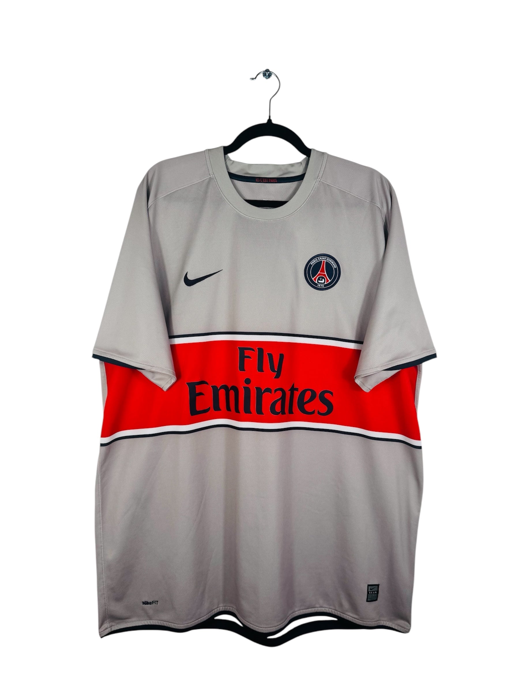 Maillot PSG 2008-2009 Extérieur Nike - Vue avant, taille XXL, couleur gris.