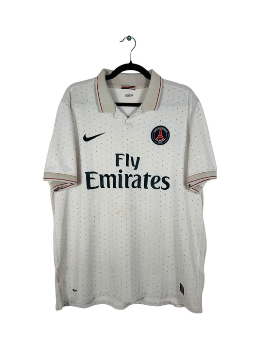 Maillot PSG 2009-2010 Extérieur Nike - Vue avant, taille XL, couleur blanc.