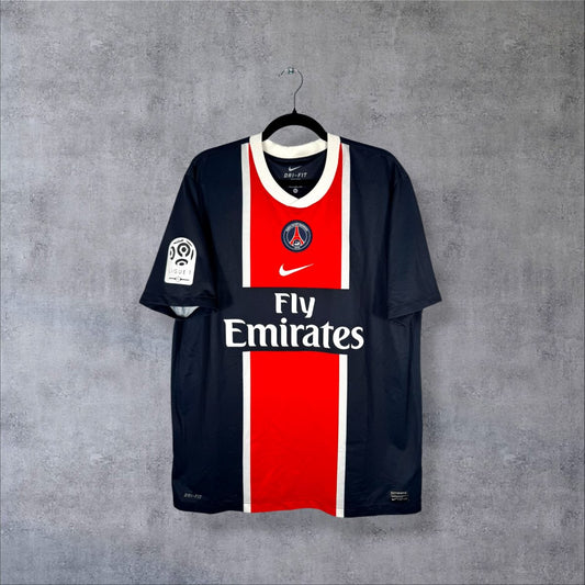 Face du maillot PSG 2011-2012 domicile Nike bande Hechter avec sponsor Fly Emirates et patch Ligue 1