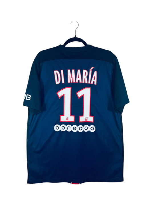 Maillot PSG 2015-2016 Domicile Nike - Vue avant flocage Di Maria N°11, taille L, couleur bleu marine.