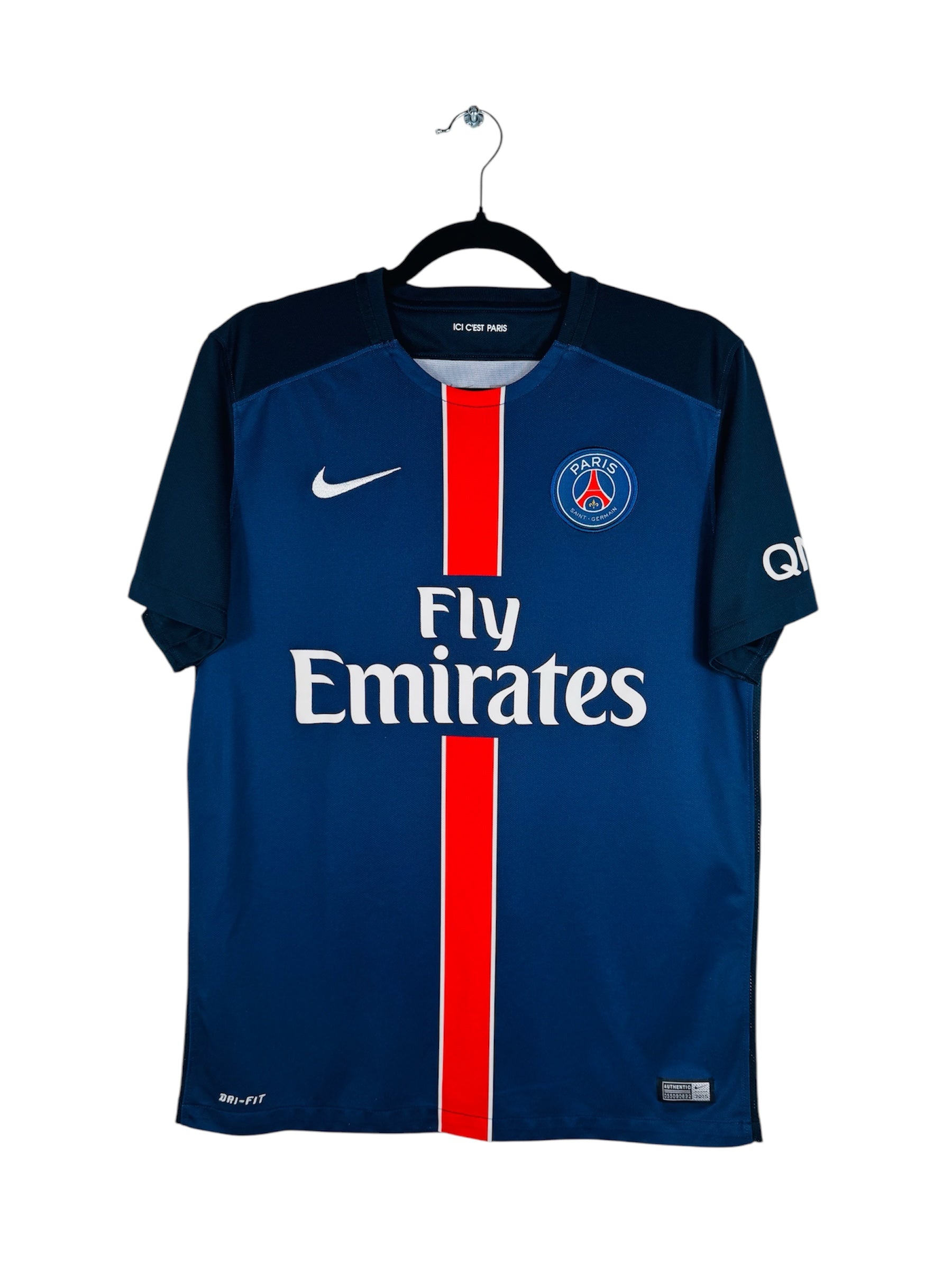 Maillot PSG 2015-2016 Domicile Nike - Vue avant, taille M, couleur bleu marine.